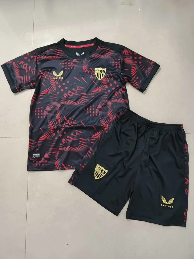 Kids-Sevilla 24/25 Third Black/Red Soccer Jersey